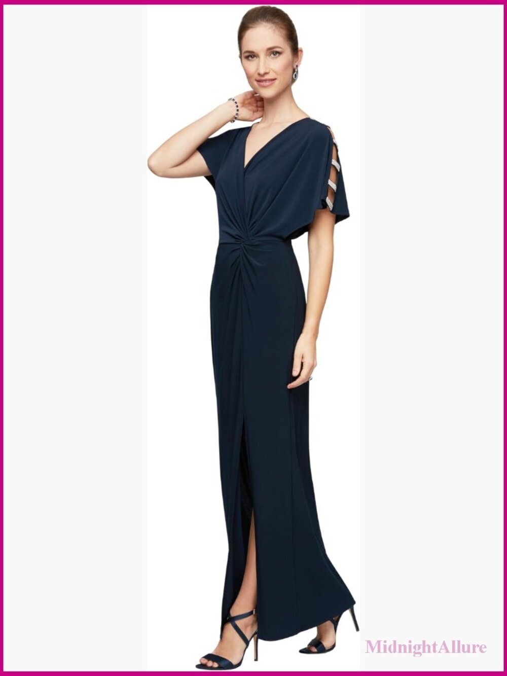 Long V-Neck Knot Front Wedding Guest Dress Cold Shoulder